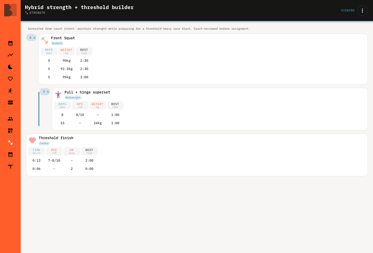 Full Beoflow Labs workout builder product screen